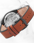 Fossil Everett Brown Leather Strap Black Dial Automatic Watch for Gents - ME3207