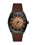 Fossil Everett Brown Leather Strap Black Dial Automatic Watch for Gents - ME3207