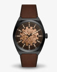 Fossil Everett Brown Leather Strap Black Dial Automatic Watch for Gents - ME3207