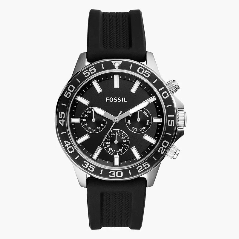 Fossil Men’s Chronograph Quartz Black Silicone Strap Black Dial 45mm Watch BQ2494