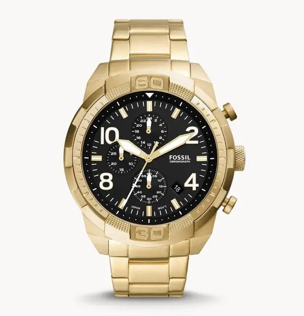 Fossil Men’s Quartz Gold Stainless Steel Black Dial 50mm Watch FS5877