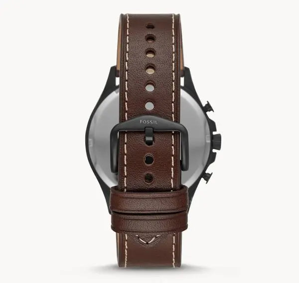 Fossil Men’s Chronograph Quartz Brown Leather Strap Beige Dial 48mm Watch FS5674