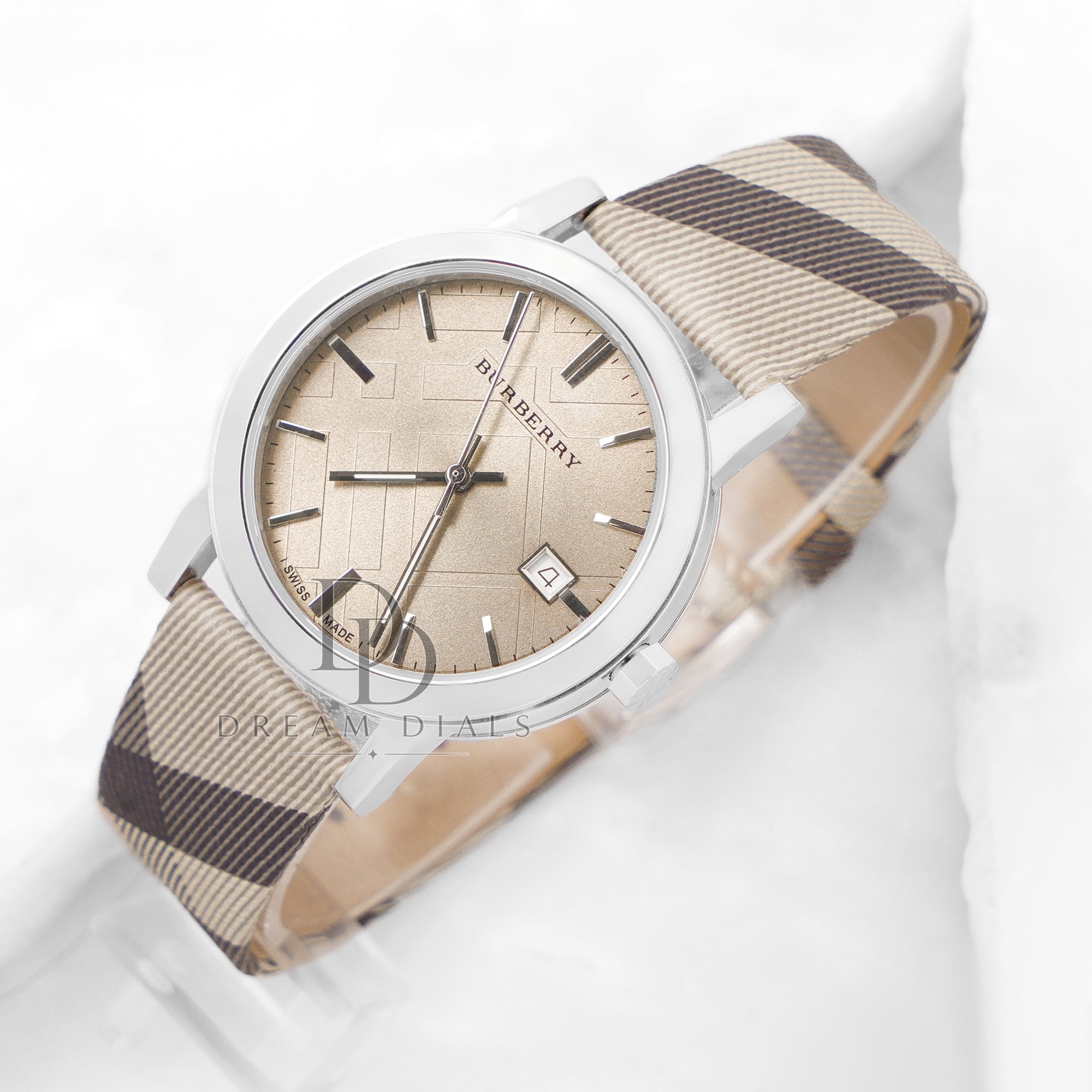 Burberry Multicolor Leather Strap Beige Dial Quartz Watch for Unisex- BU9023
