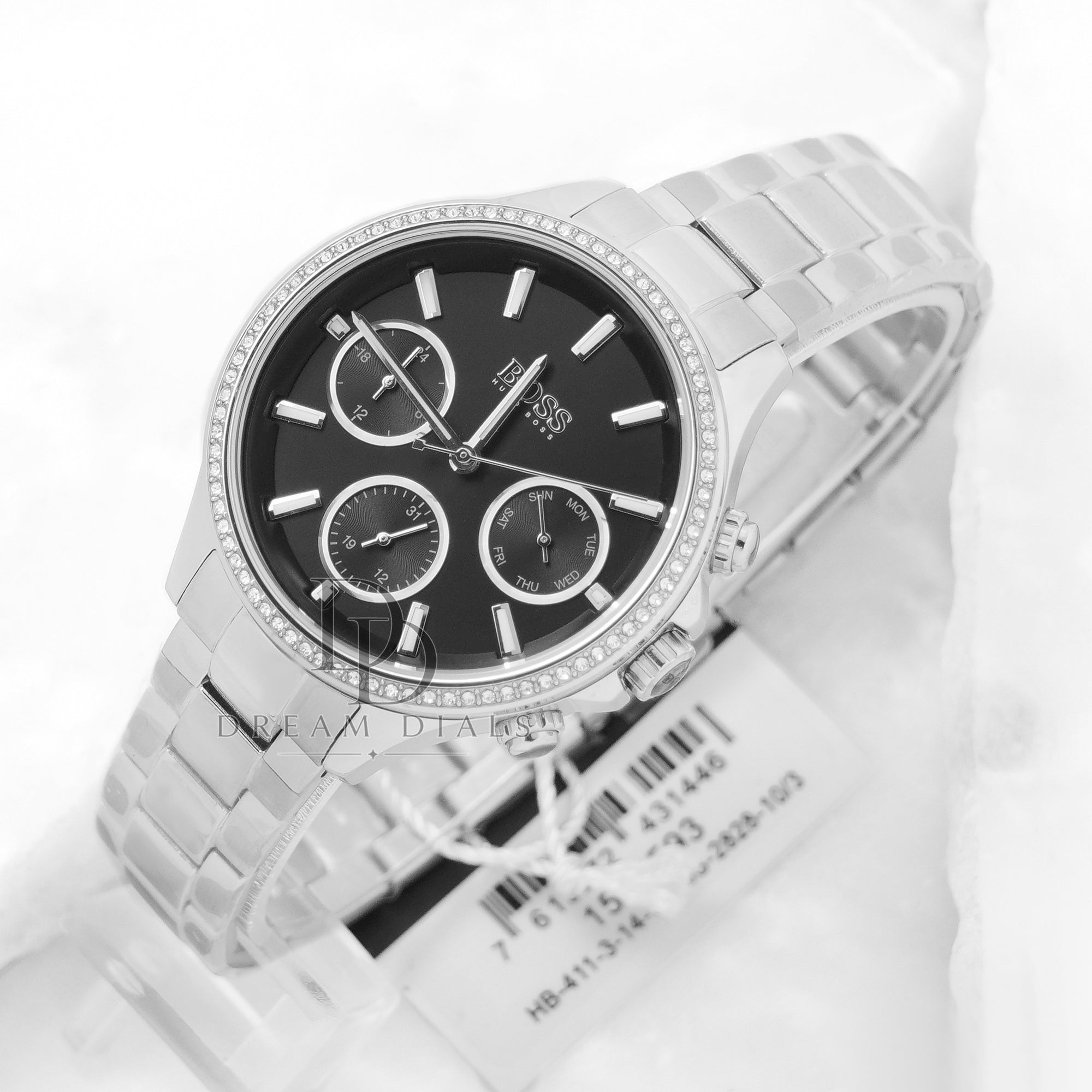 Hugo Boss Women’s Quartz Silver Stainless Steel Black Dial 38mm Watch 1502593