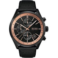 Hugo Boss Men’s Quartz Lather Strap Black Dial 44mm Watch 1513550