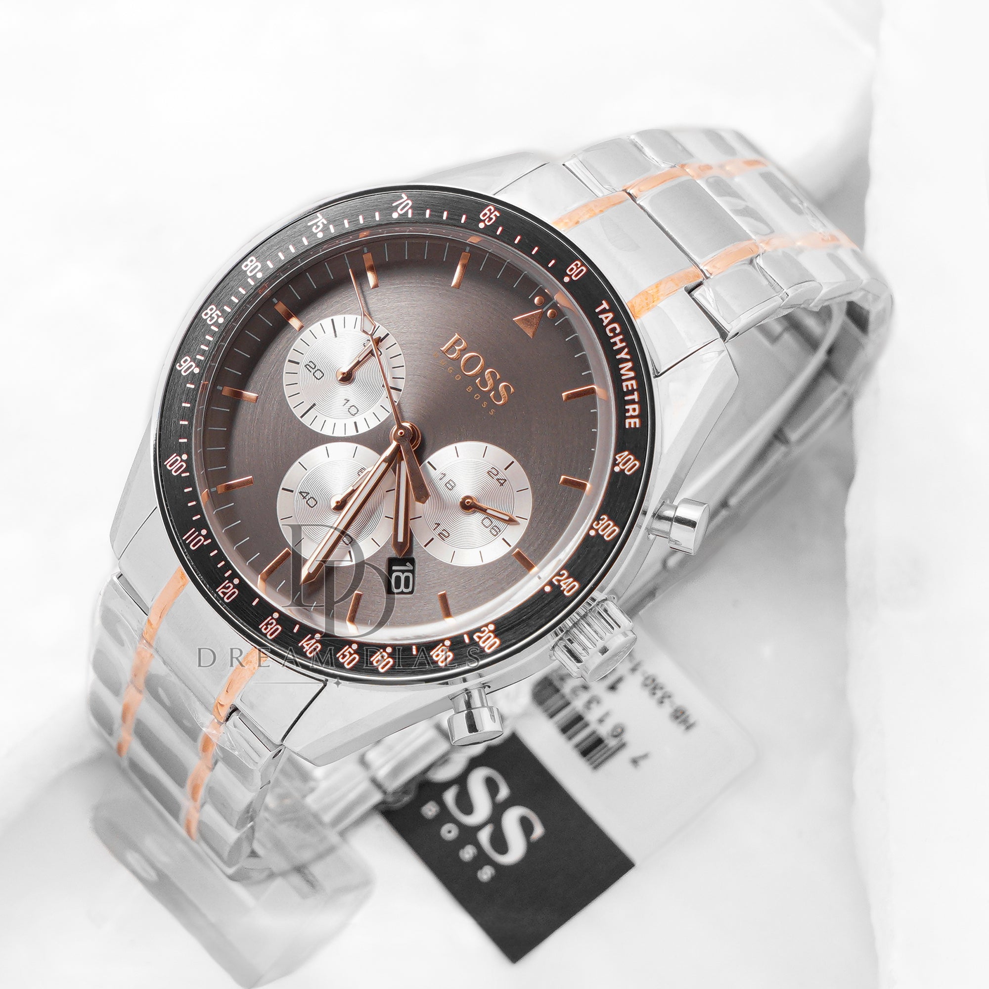Hugo Boss Men’s Chronograph Quartz Stainless Steel Grey Dial 44mm Watch 1513634
