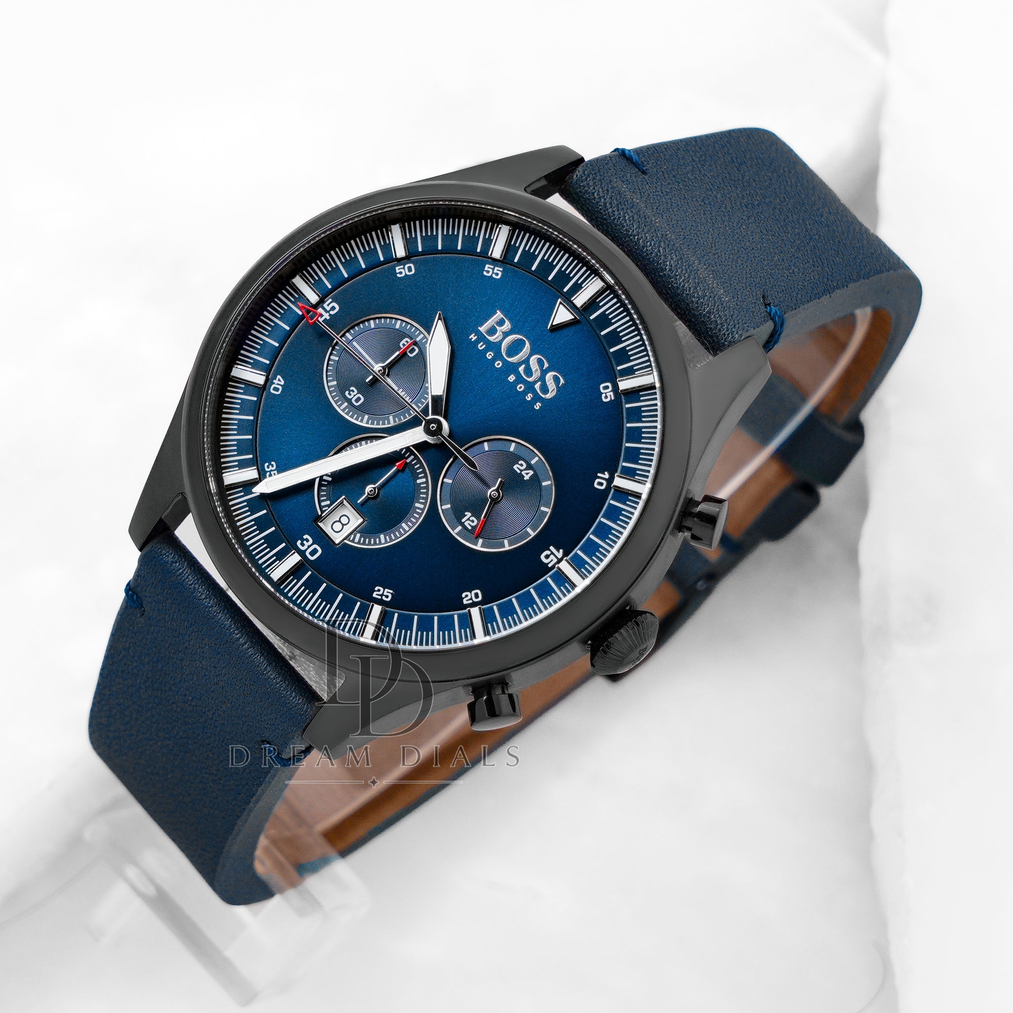 Hugo Boss Men’s Chronograph Lather Strap Blue Dial 44mm Watch 1513711