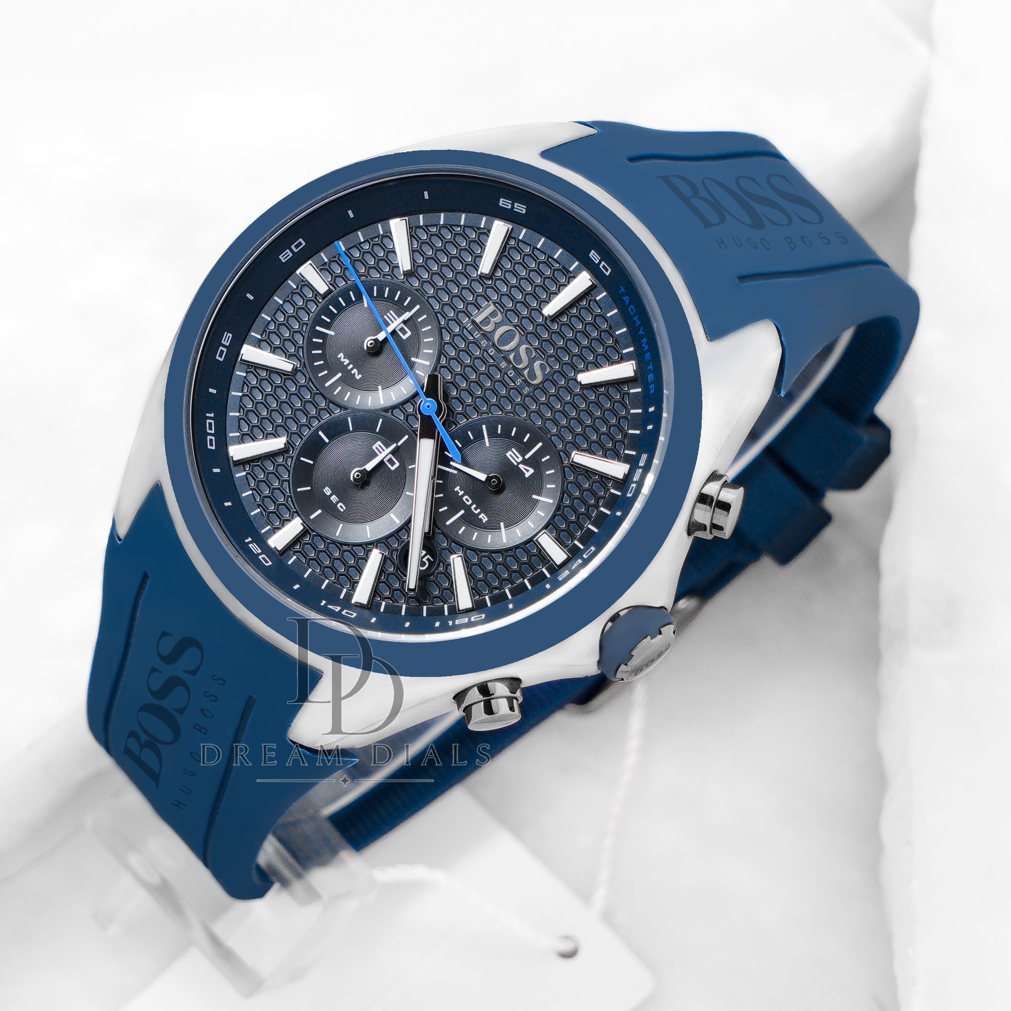 HUGO BOSS Sport Blue Silicone Strap Blue Dial Chronograph Watch for Men 1513856