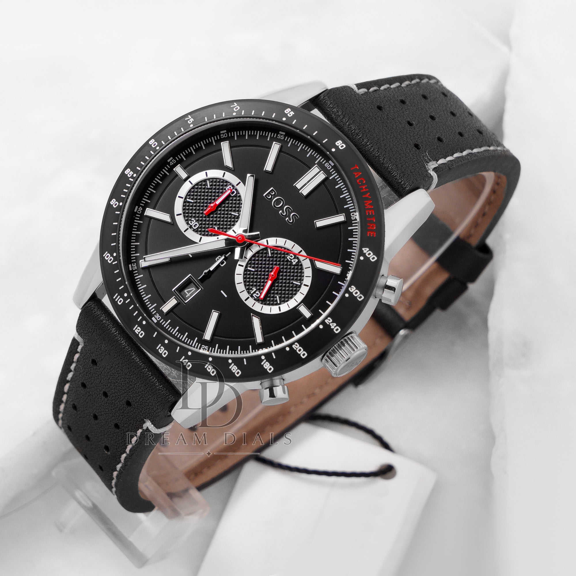 Hugo Boss Men’s Quartz Black Leather Strap Black Dial 44mm Watch 1513920