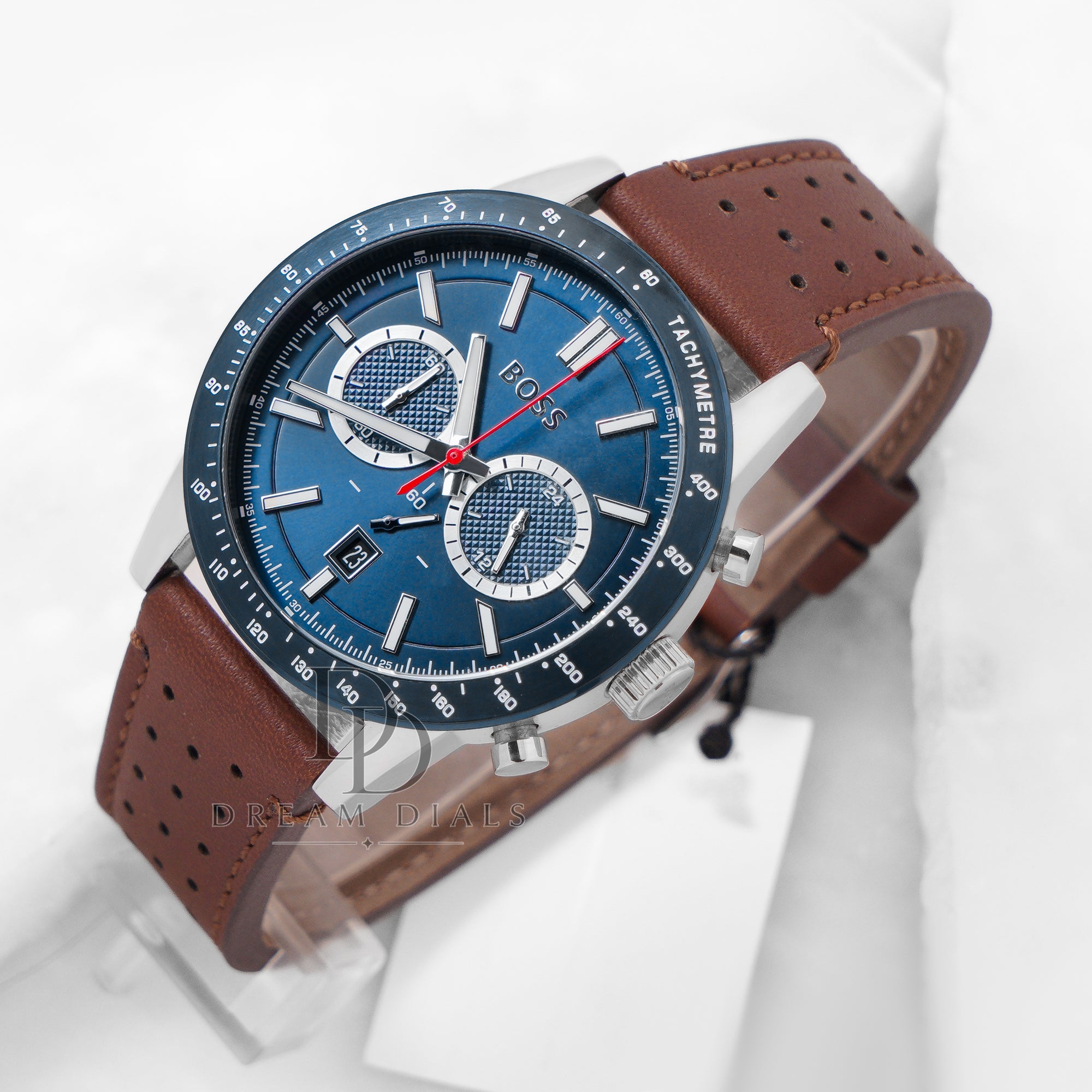 Hugo Boss Men’s Quartz Brown Leather Strap Blue Dial 44mm Watch 1513921
