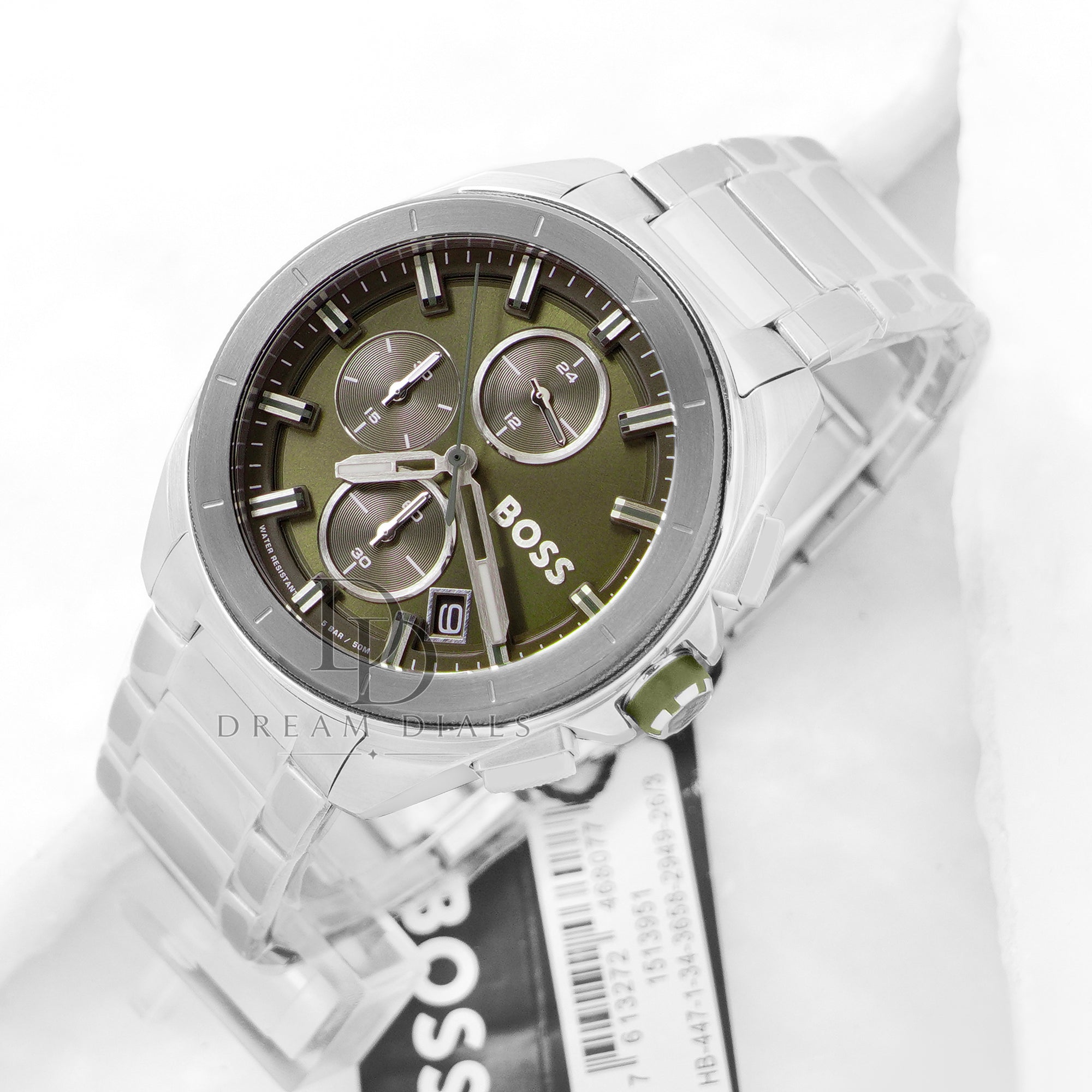 HUGO BOSS Volane Silver Stainless Steel Green Dial Chronograph Quartz Watch for Gents - 1513951