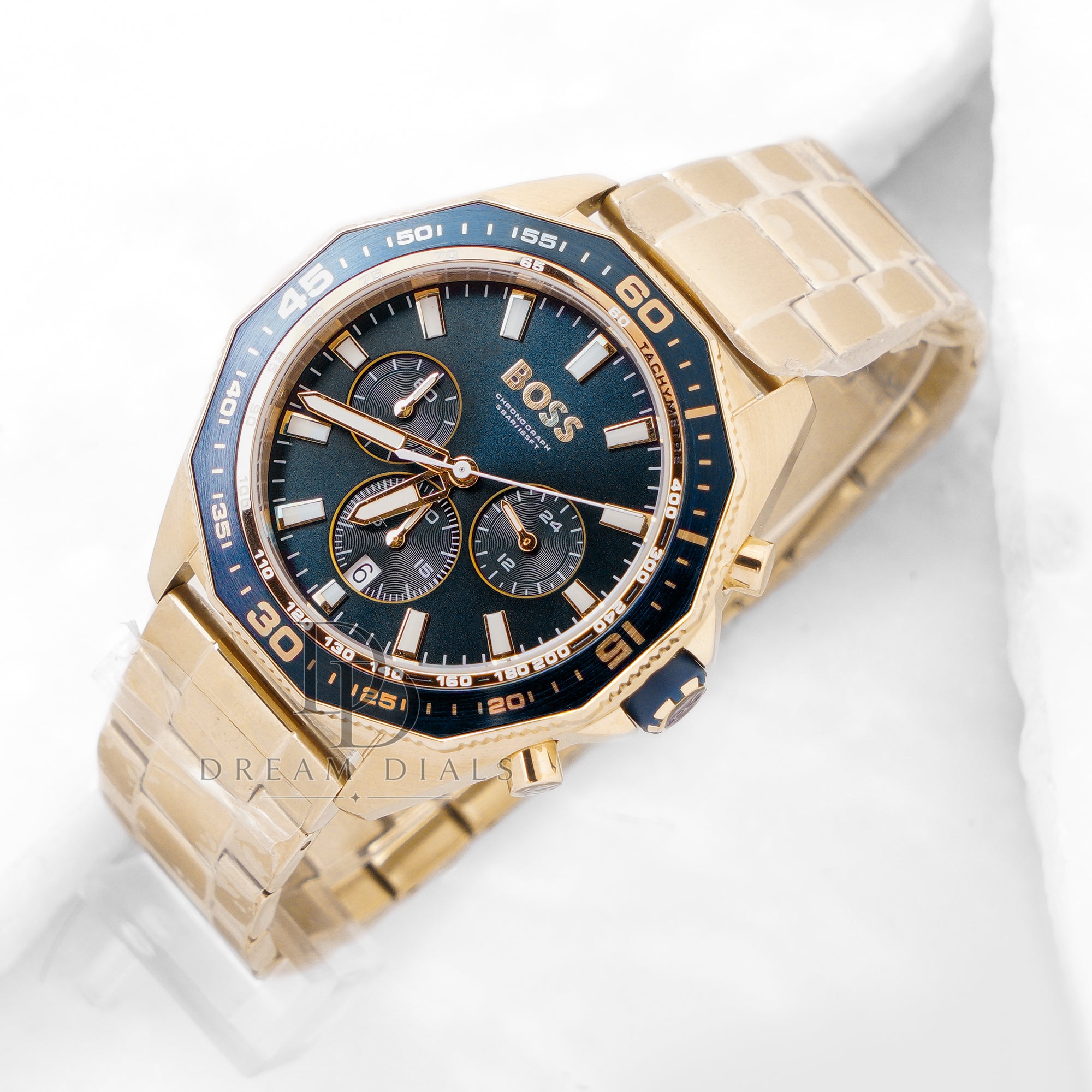 HUGO BOSS Energy Gold Stainless Steel Blue Dial Chronograph Quartz Watch for Gents - 1513973
