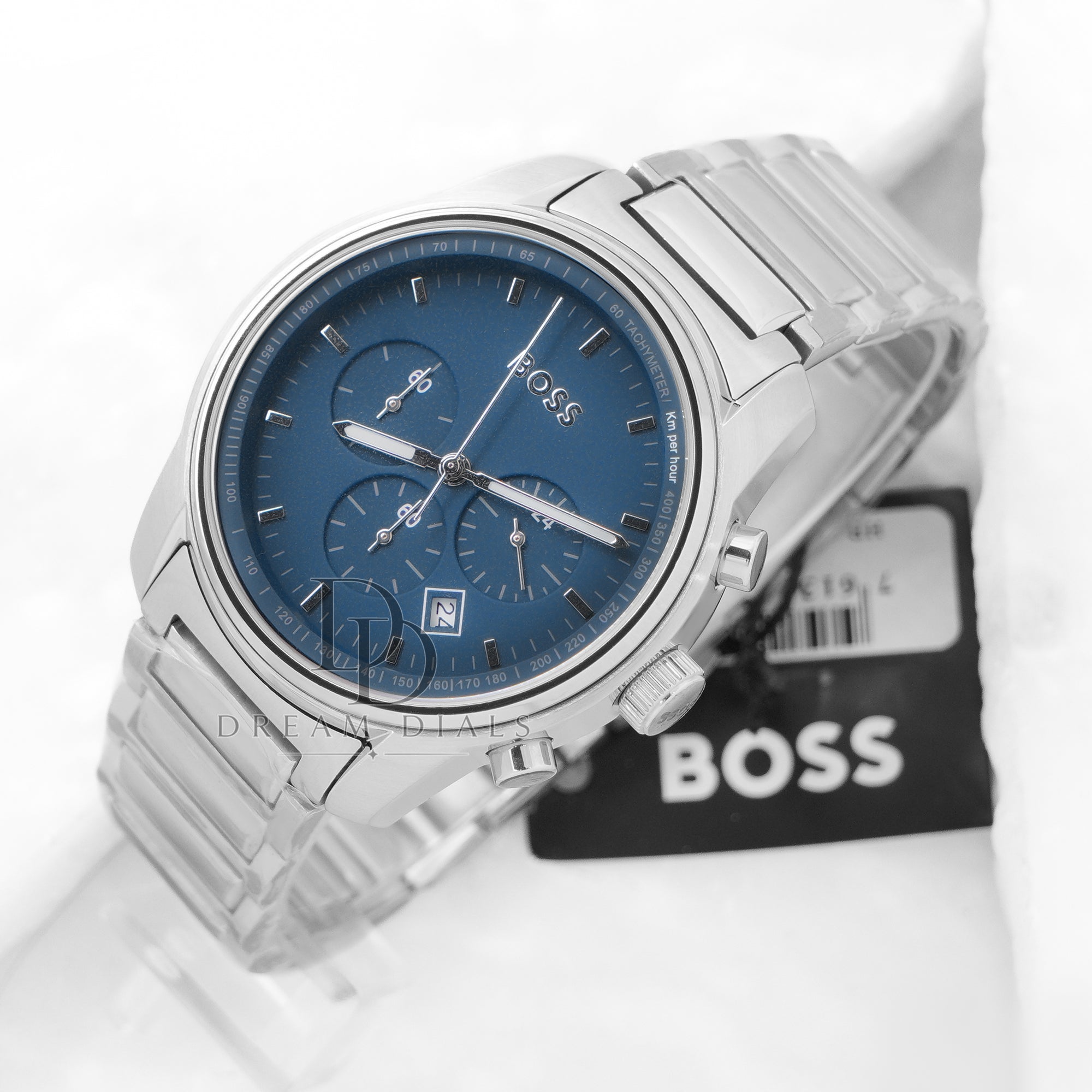 HUGO BOSS Trace Silver Stainless Steel Blue Dial Chronograph Quartz Watch for Gents - 1514007
