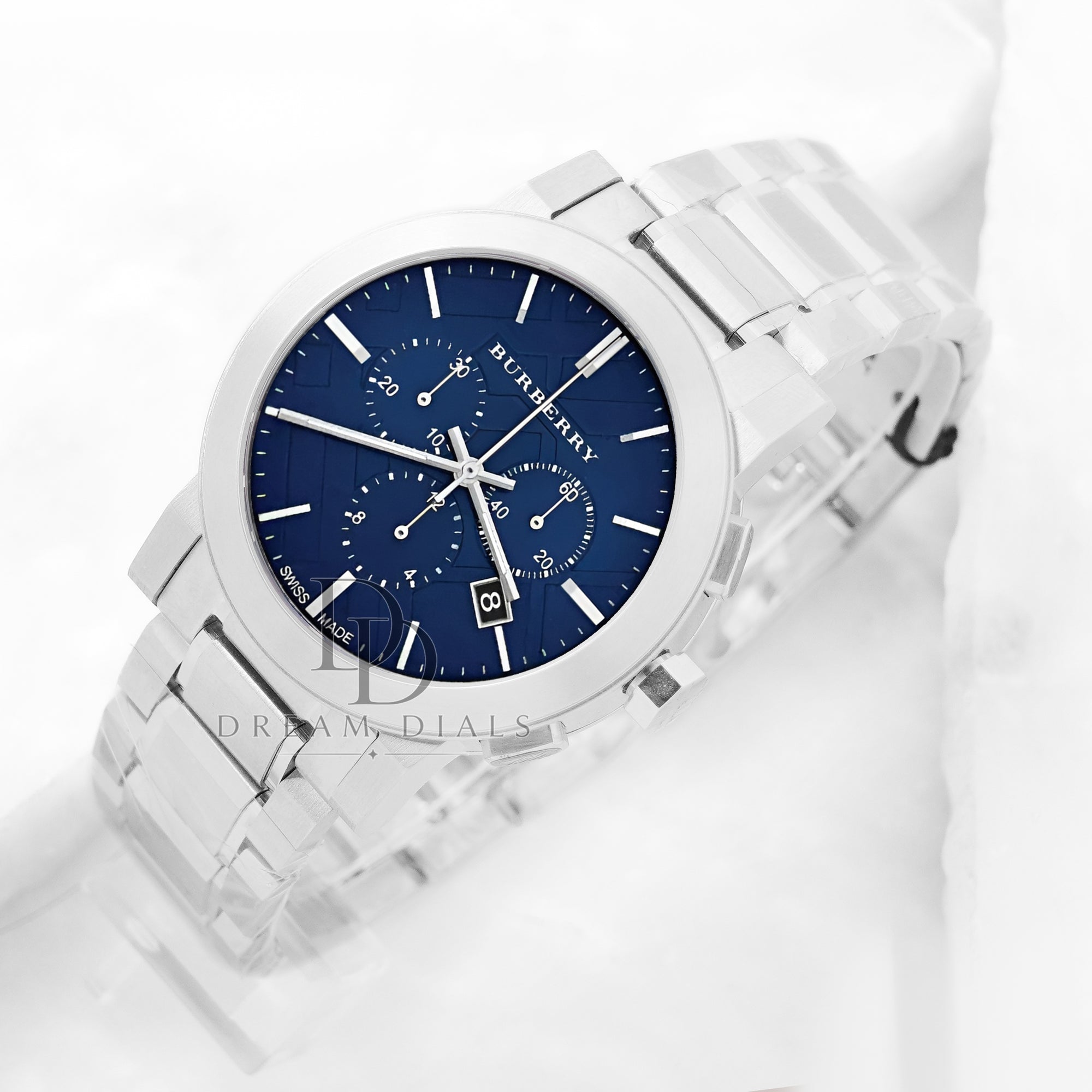  Burberry Silver Stainless Steel Blue Dial Chronograph Quartz Watch for Gents - BU9363
