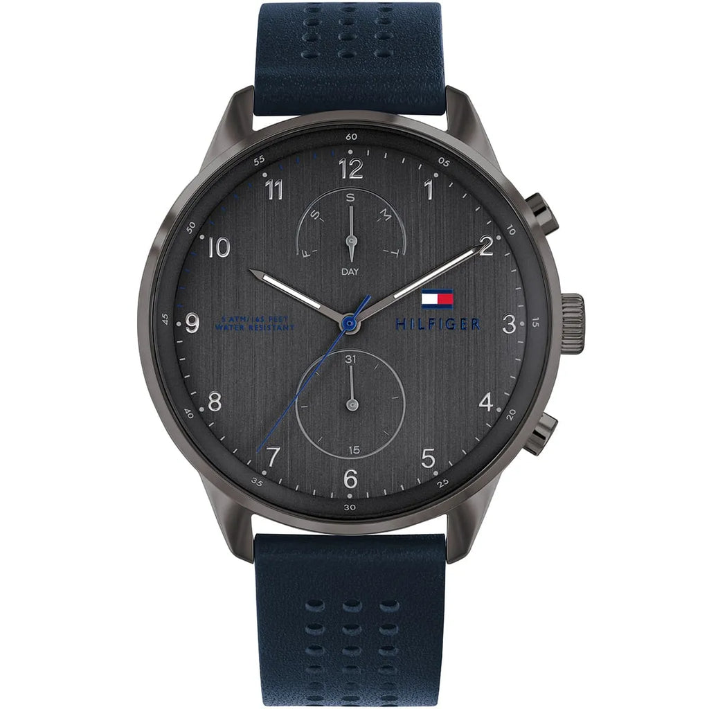 Tommy Hilfiger Chase Grey Dial Blue Leather Strap Watch for Men  1791578