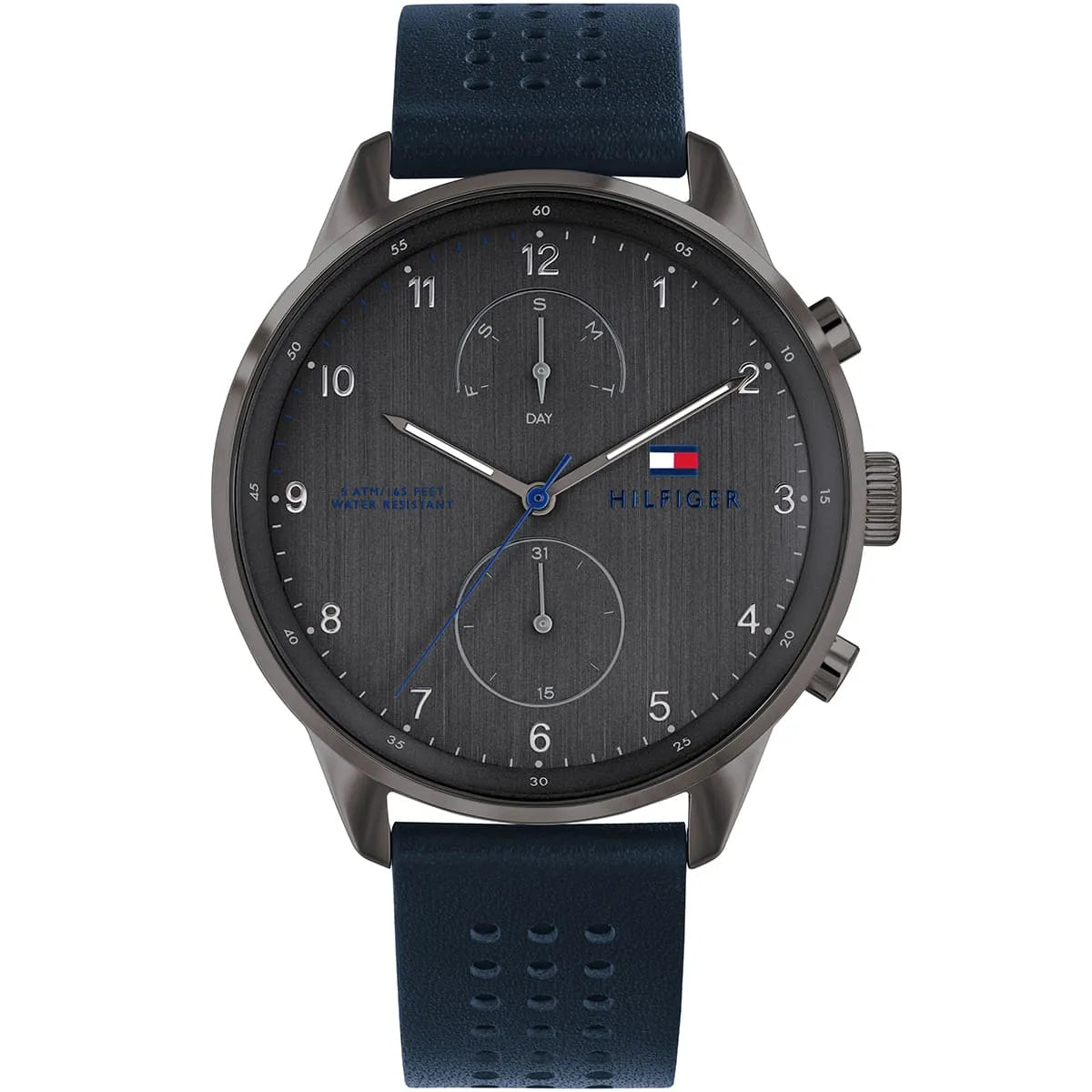 Tommy Hilfiger Chase Grey Dial Blue Leather Strap Watch for Men  1791578