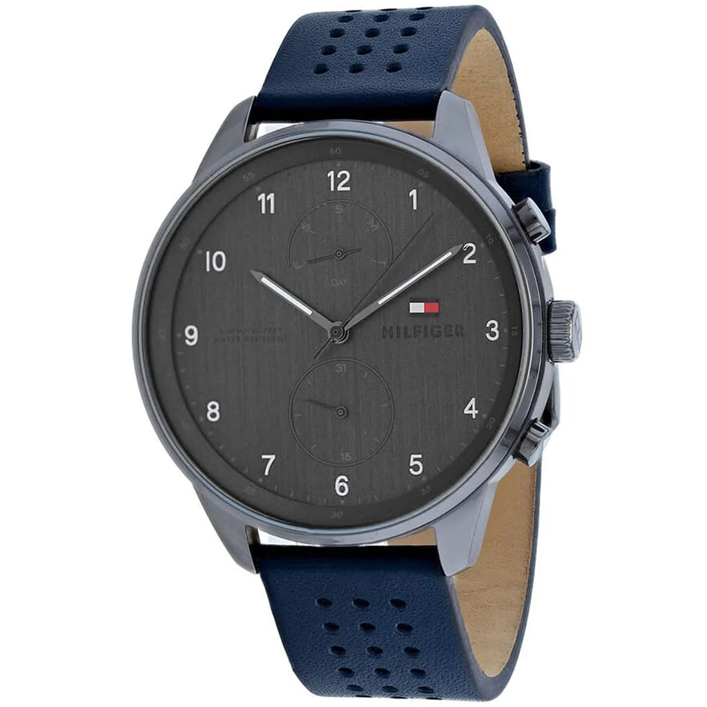 Tommy Hilfiger Chase Grey Dial Blue Leather Strap Watch for Men  1791578