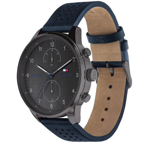 Tommy Hilfiger Chase Grey Dial Blue Leather Strap Watch for Men  1791578