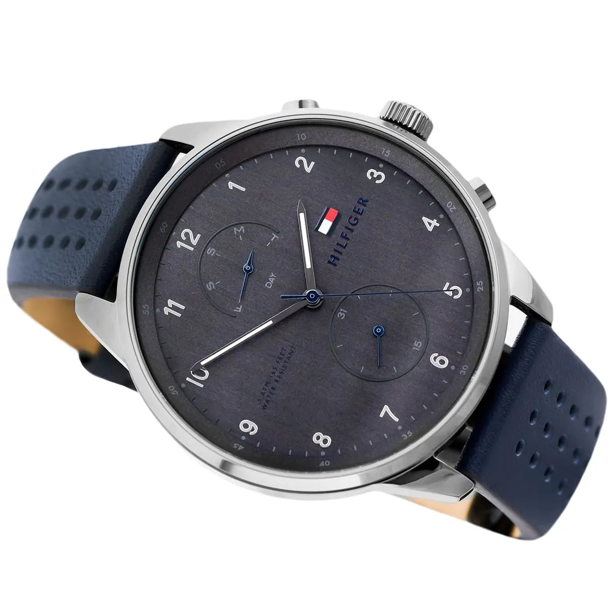 Tommy Hilfiger Chase Grey Dial Blue Leather Strap Watch for Men 1791578