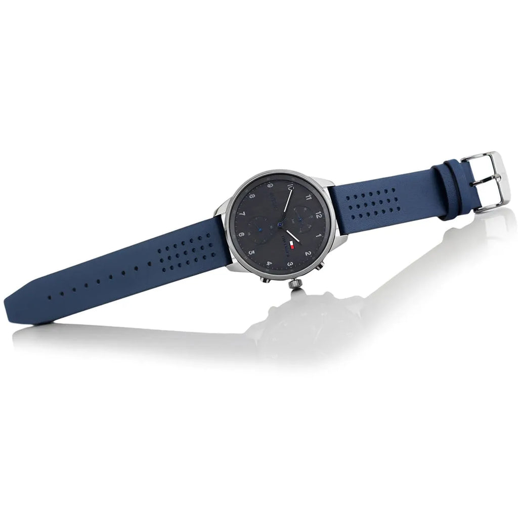 Tommy Hilfiger Chase Grey Dial Blue Leather Strap Watch for Men  1791578