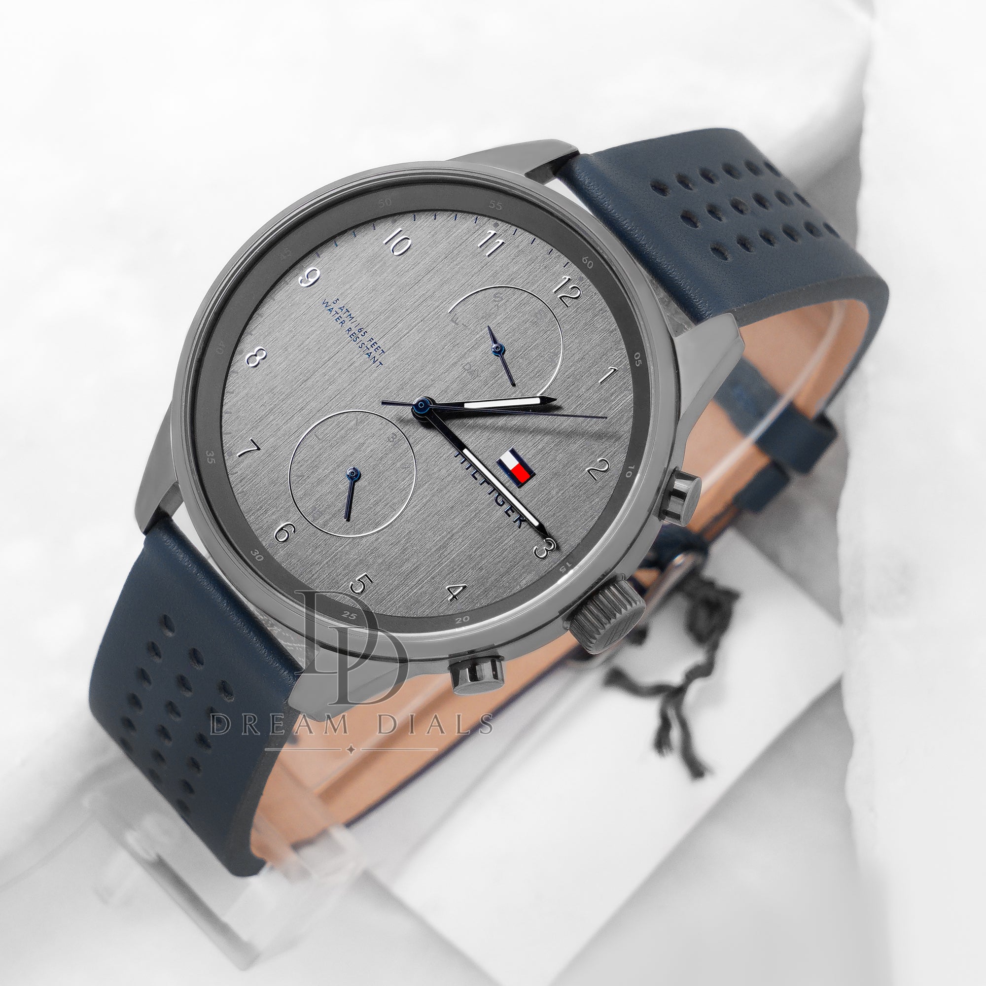 Tommy Hilfiger Chase Grey Dial Blue Leather Strap Watch for Men  1791578