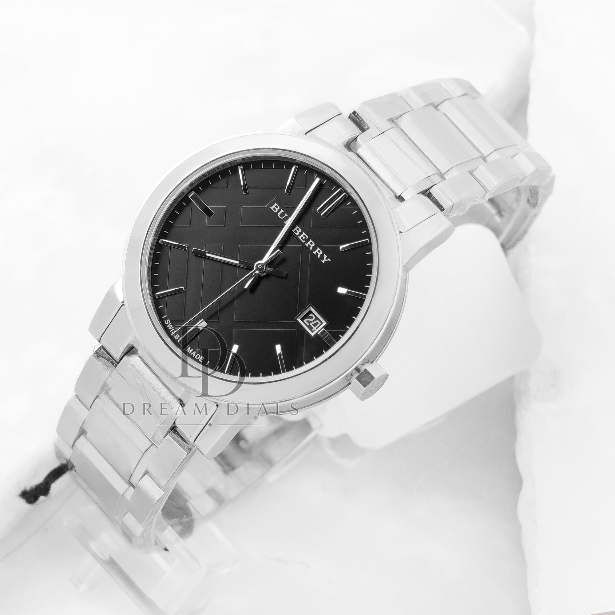 Burberry Silver Stainless Steel Black Dial Quartz Watch for Gents - BU9001
