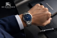 Burberry  Silver Stainless Steel Blue Dial Quartz Watch for Gents - BU9031