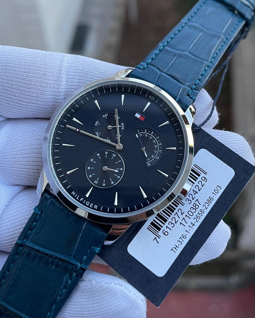 Tommy Hilfiger Watch For Blue Dial Blue Leather Strap Watch For Men 1710387