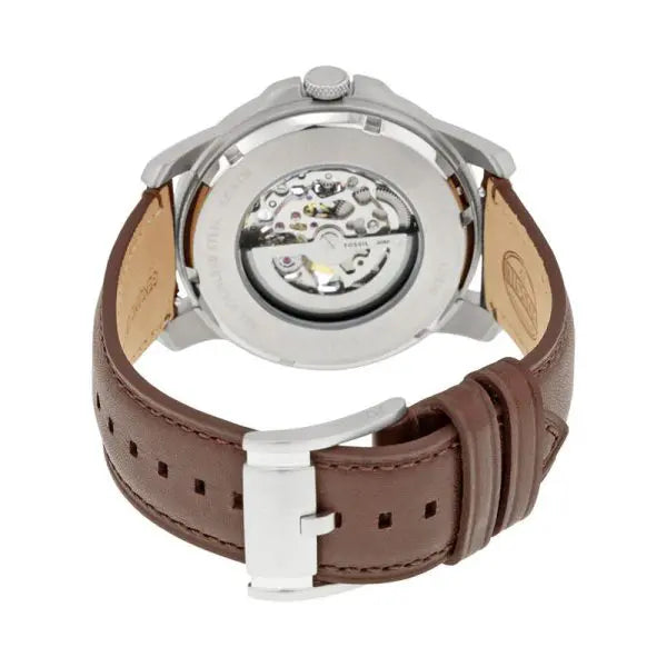 Fossil Men’s Automatic Brown Leather Strap Black Skeleton Dial 45mm Watch ME3100