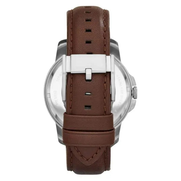 Fossil Men’s Automatic Brown Leather Strap Cream Skeleton Dial 44mm Watch ME3052