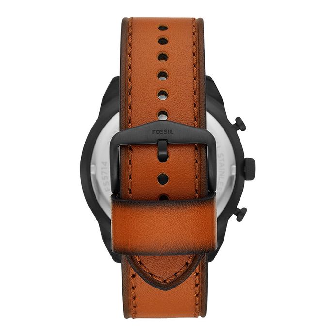 Fossil Men’s Chronograph Quartz Leather Strap Black Dial 50mm Watch FS5714
