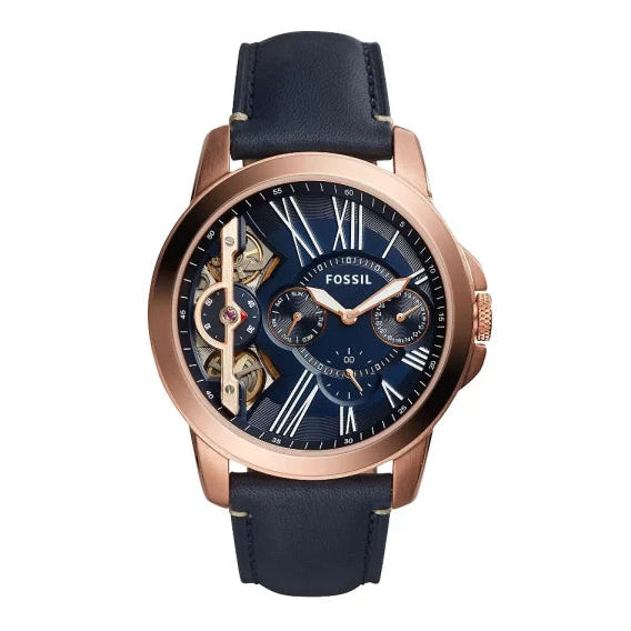 Fossil Men’s Mechanical Blue Leather Strap Blue Dial 44mm Watch ME1162