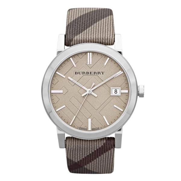 Burberry  Multicolor Leather Strap Beige Dial Quartz Watch for Unisex- BU9023
