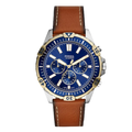 Fossil Garrett Brown Leather Strap Blue Dial Chronograph Quartz Watch for Gents - FS5625