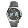 Fossil Grant Gray Leather Strap Gunmetal Dial Chronograph Quartz Watch for Gents - Fossil FS5183