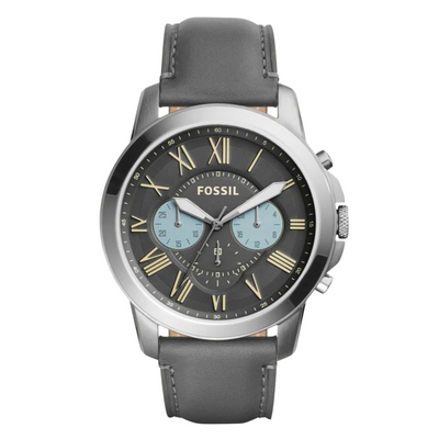Fossil Grant Gray Leather Strap Gunmetal Dial Chronograph Quartz Watch for Gents - Fossil FS5183