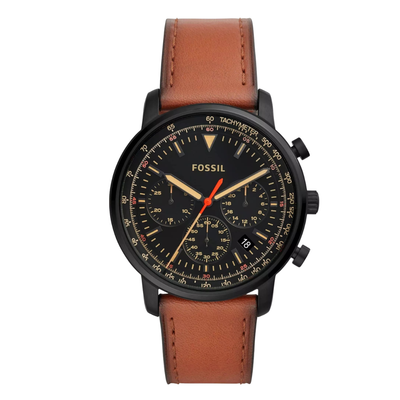 Fossil Goodwin Luggage Leather Strap Black Dial Chronograph Quartz Watch for Gents - FS5501