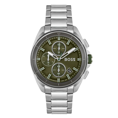 HUGO BOSS Volane Silver Stainless Steel Green Dial Chronograph Quartz Watch for Gents - 1513951