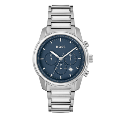 HUGO BOSS Trace Silver Stainless Steel Blue Dial Chronograph Quartz Watch for Gents - 1514007
