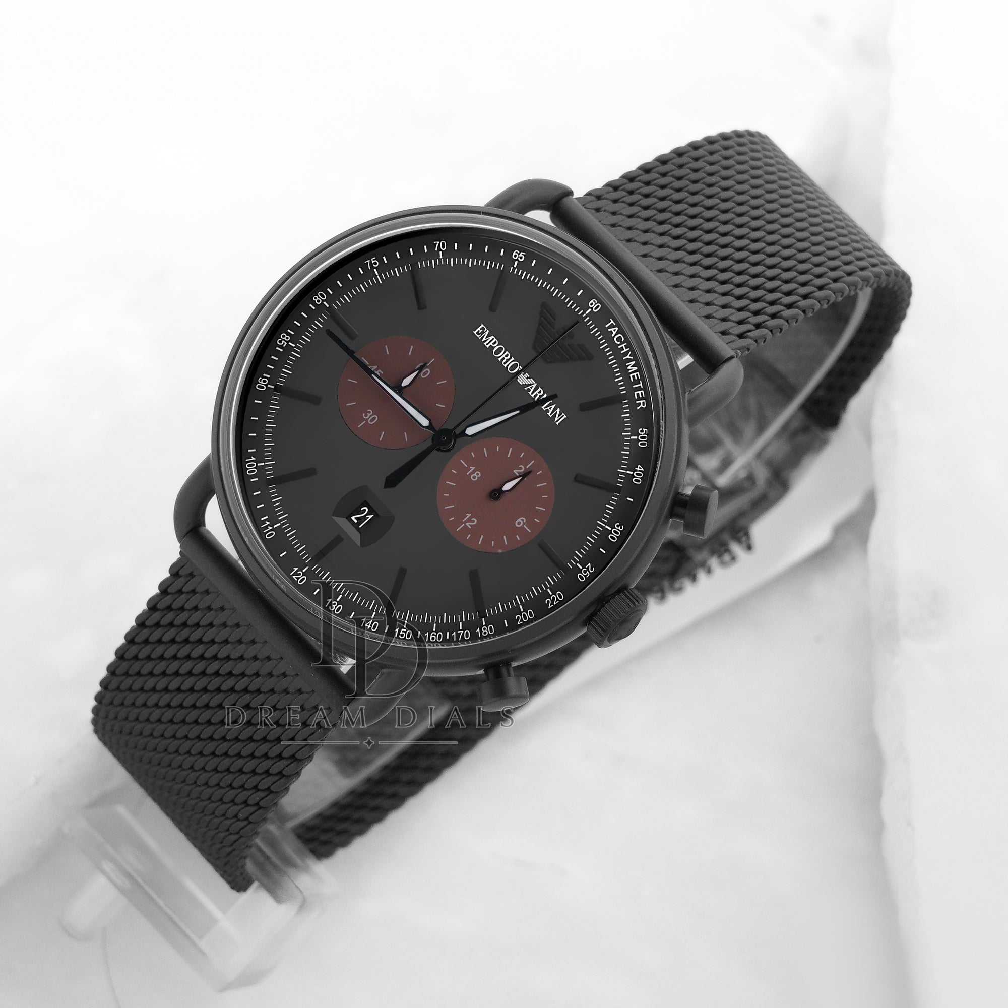 Emporio Armani Mens Chronograph Quartz Stainless Steel Black Dial 43mm Watch AR11142