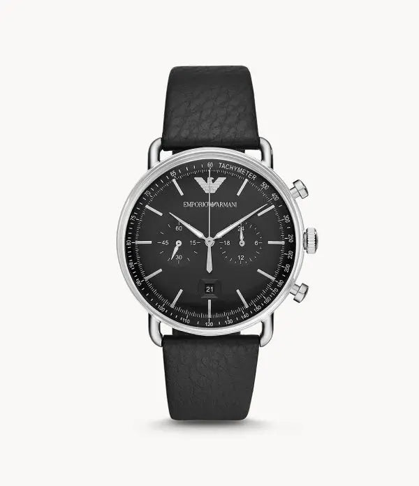 Emporio Armani Men’s Chronograph Quartz Leather Strap Black Dial 43mm Watch AR11143