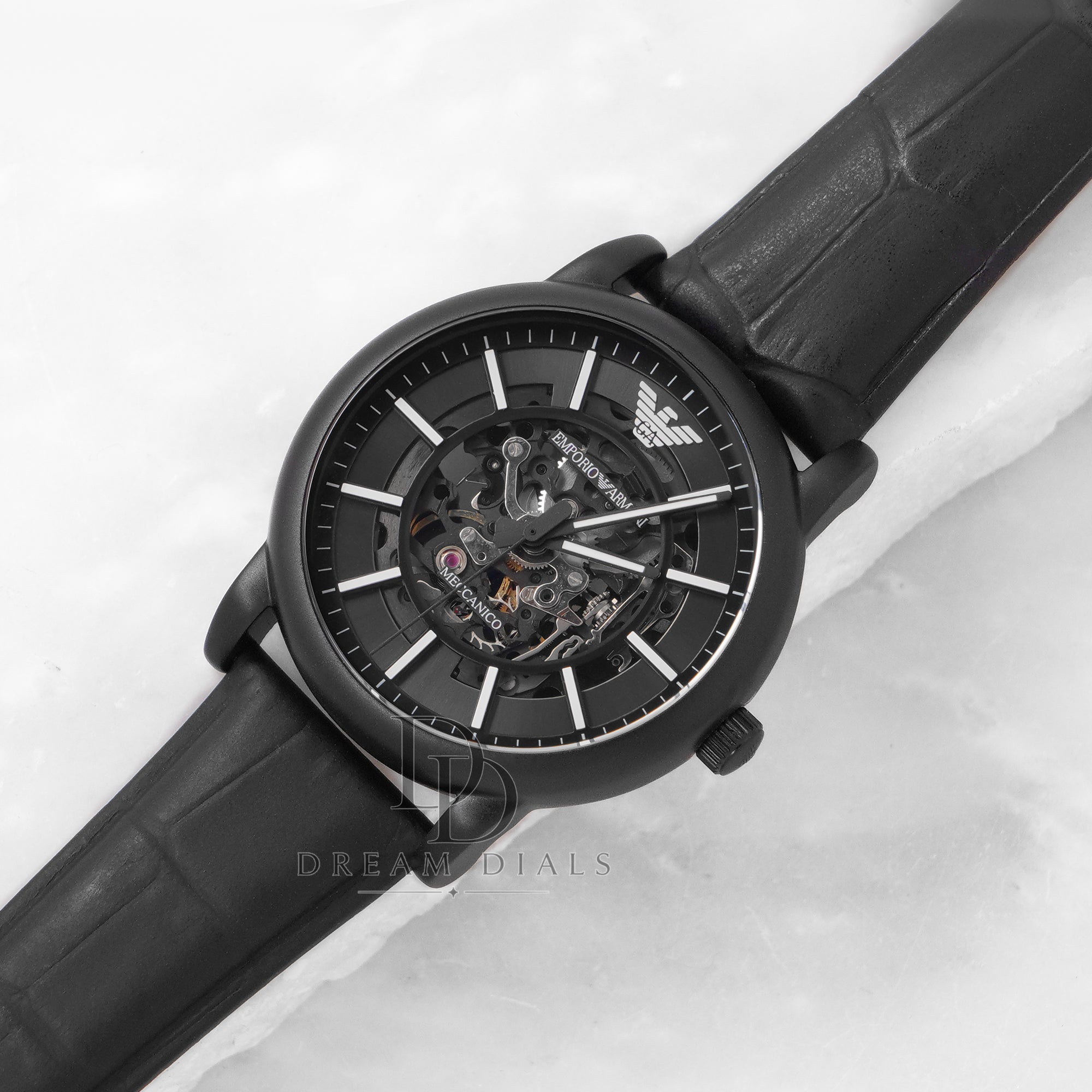 Emporio Armani Men’s Automatic Black Leather Strap And Dial 43mm Watch Ar60008