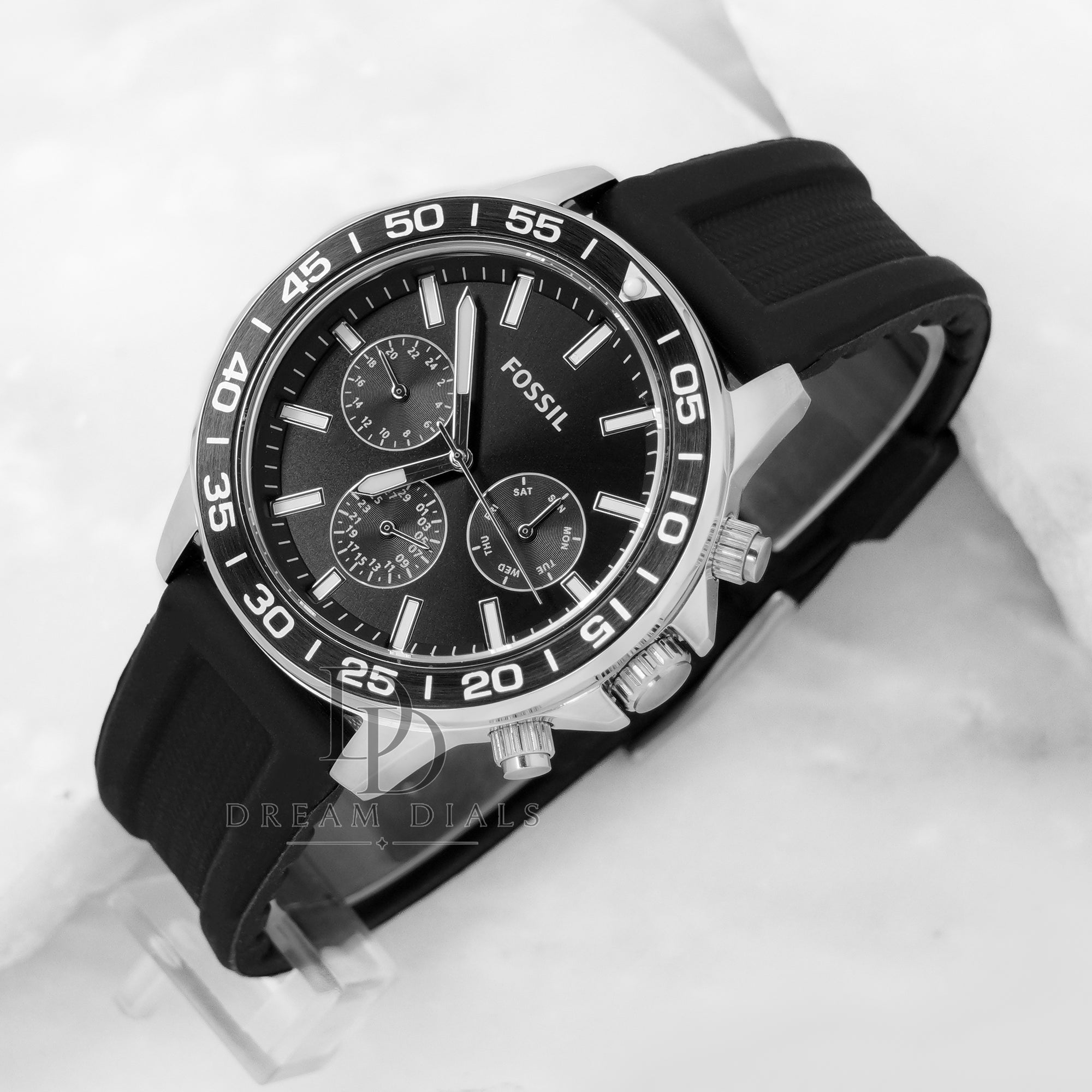 Fossil Men’s Chronograph Silicone Strap Black Dial 45mm Watch BQ2494