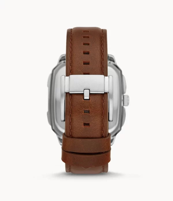 Fossil Men’s Automatic Brown Leather Strap Blue Skeleton Dial 42mm Watch BQ2571