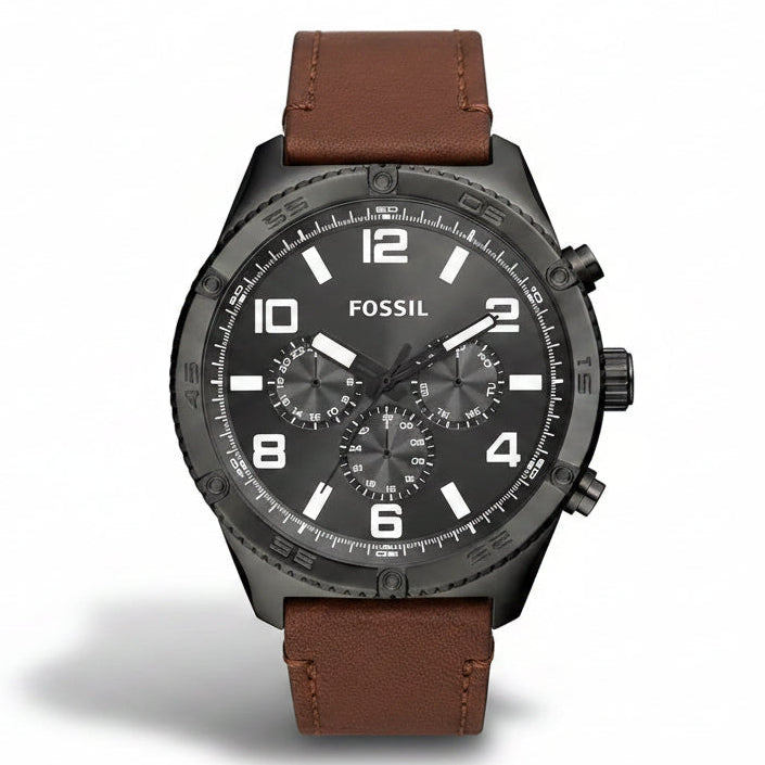Fossil Men’s Quartz Brown Leather Strap Grey Dial 50mm Watch BQ2800