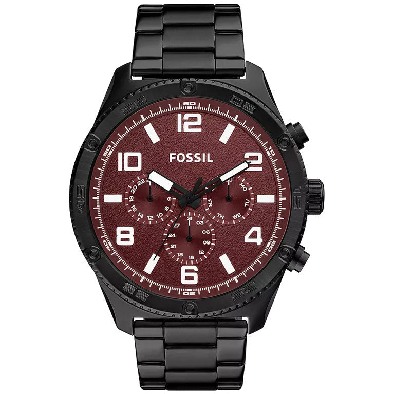 Fossil Men’s Quartz Black Stainless Steel Burgundy Dial 50mm Watch BQ2803
