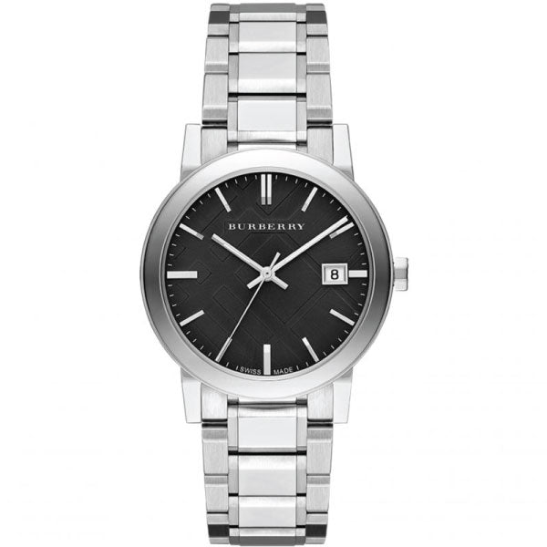 Burberry Silver Stainless Steel Black Dial Quartz Watch for Gents - BU9001