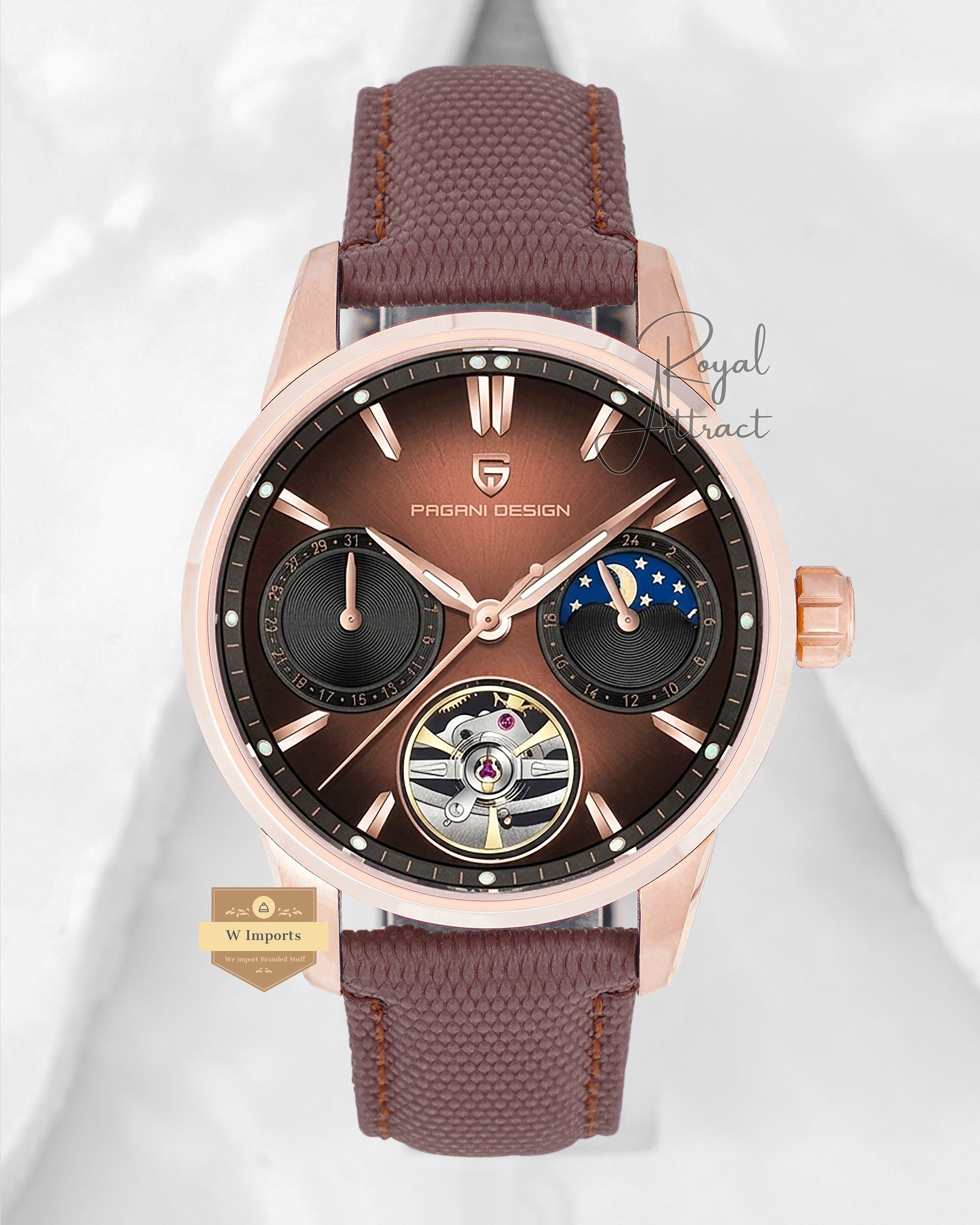 Pagani Design Mens Tourbillon Golden With Brown Dial Mechanical Watch Ys021