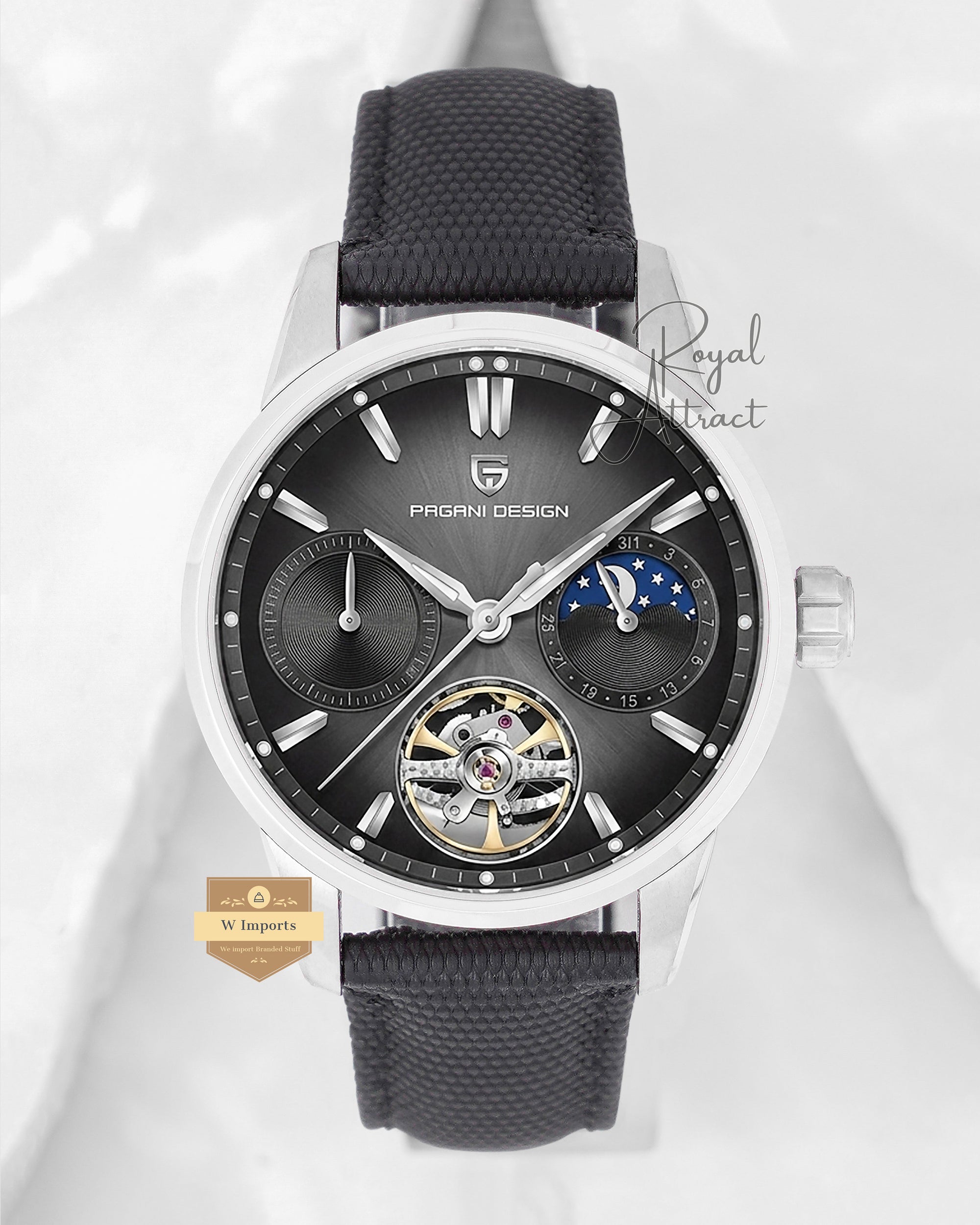 Pagani Design Mens Tourbillon Silver With Black Dial Mechanical Watch Ys021