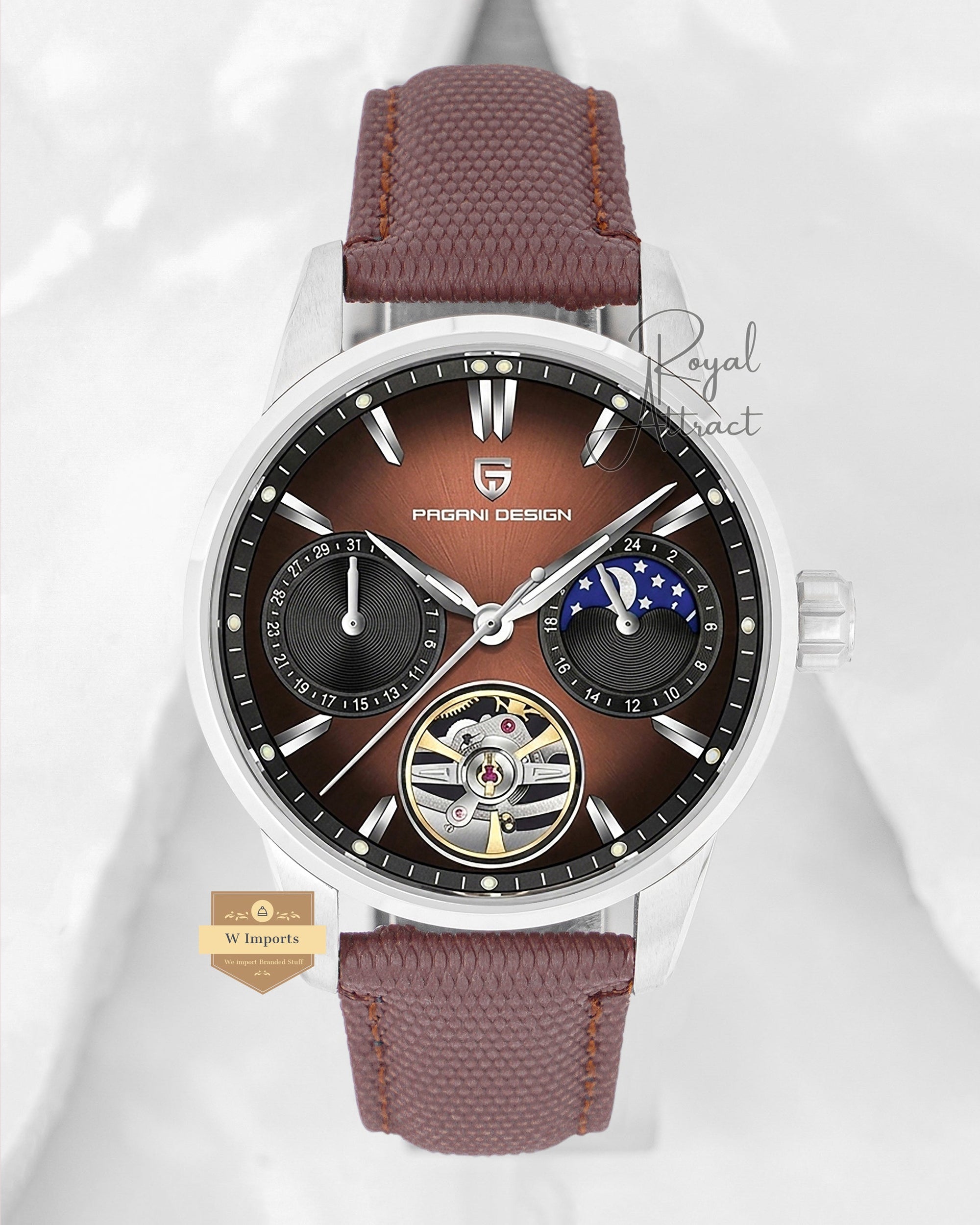 Pagani Design Men Tourbillon Silver With Coffee Dial Mechanical Watch Ys021